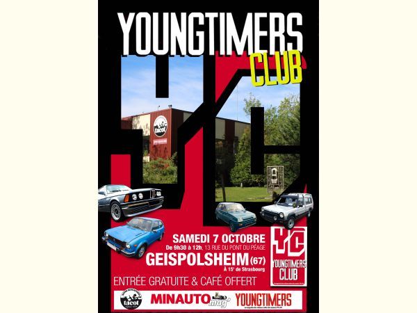 Affiche Youngtimers Club, rassemblement de voitures pas si anciennes !
